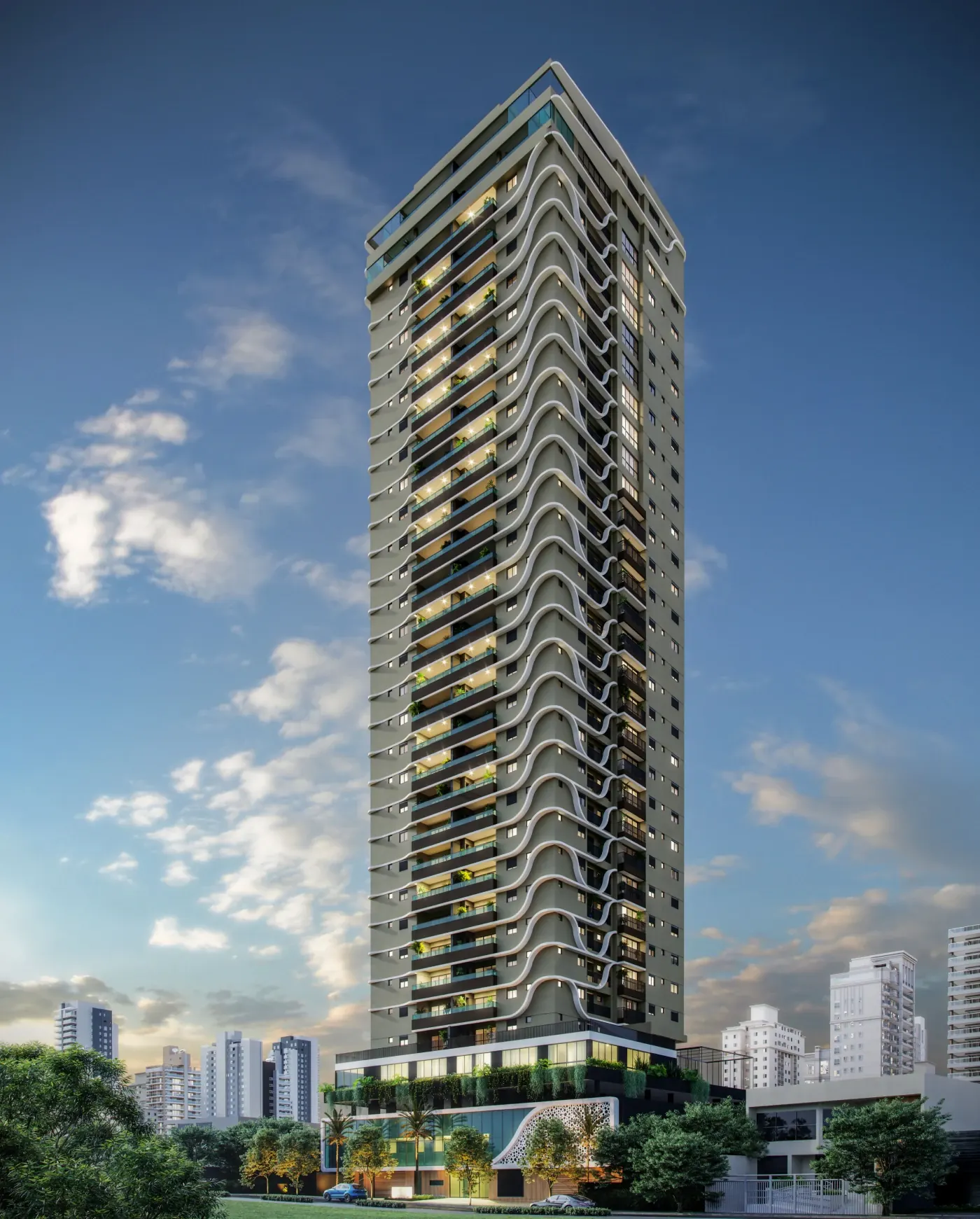 Projeto Atoll — torre residencial com sacadas onduladas