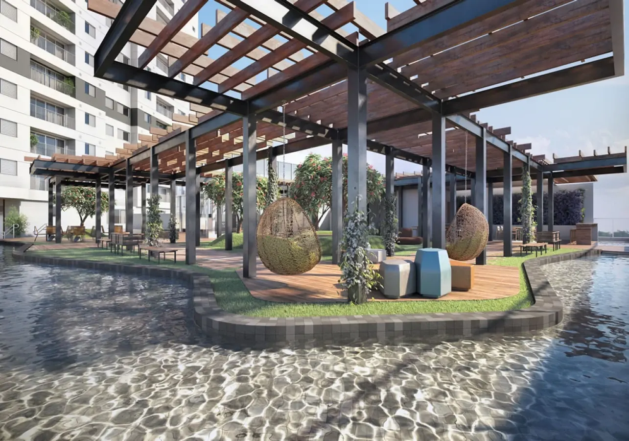 Render vertical de projeto de paisagismo da Takeda Design