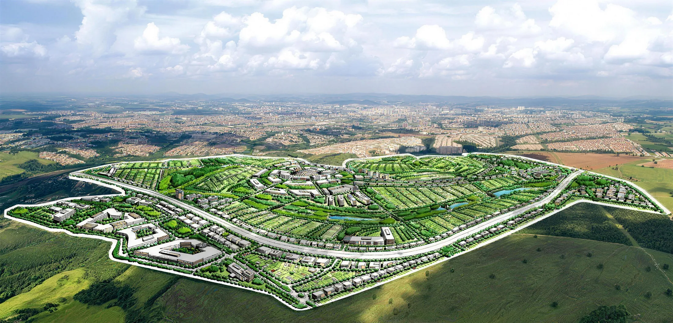 Masterplan de bairro planejado visto do alto